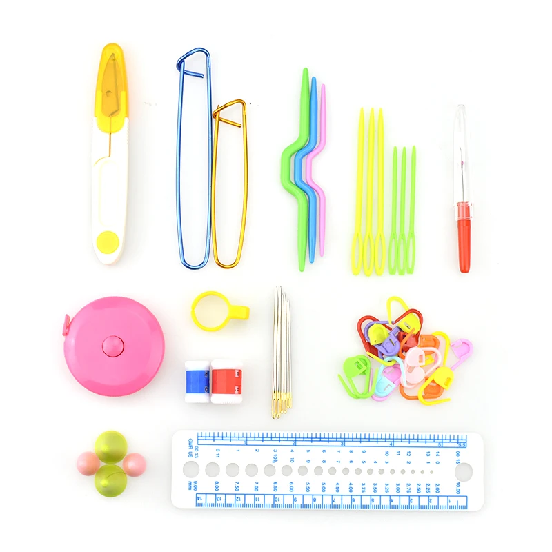 Looen 9 pcs Crochet Hook Sewing Needles ScissorsYarn Knitting Needles Set With Blue Bag Crochet Hook Sets Accessories For Women  (6)