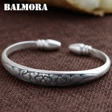 BALMORA 999 чистого серебра цветок Открытый браслет для женщин подарок матери около 17 см браслет серебряные ювелирные изделия Pulsera аксессуары