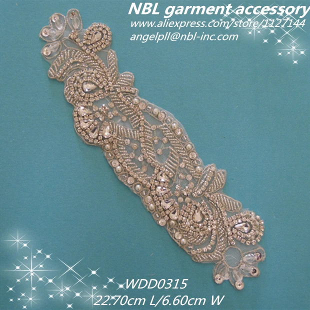 

(30pcs) Wholesale embroidered hand beaded sewing bridal rhinestone pearl applique patch for wedding dresses WDD0315