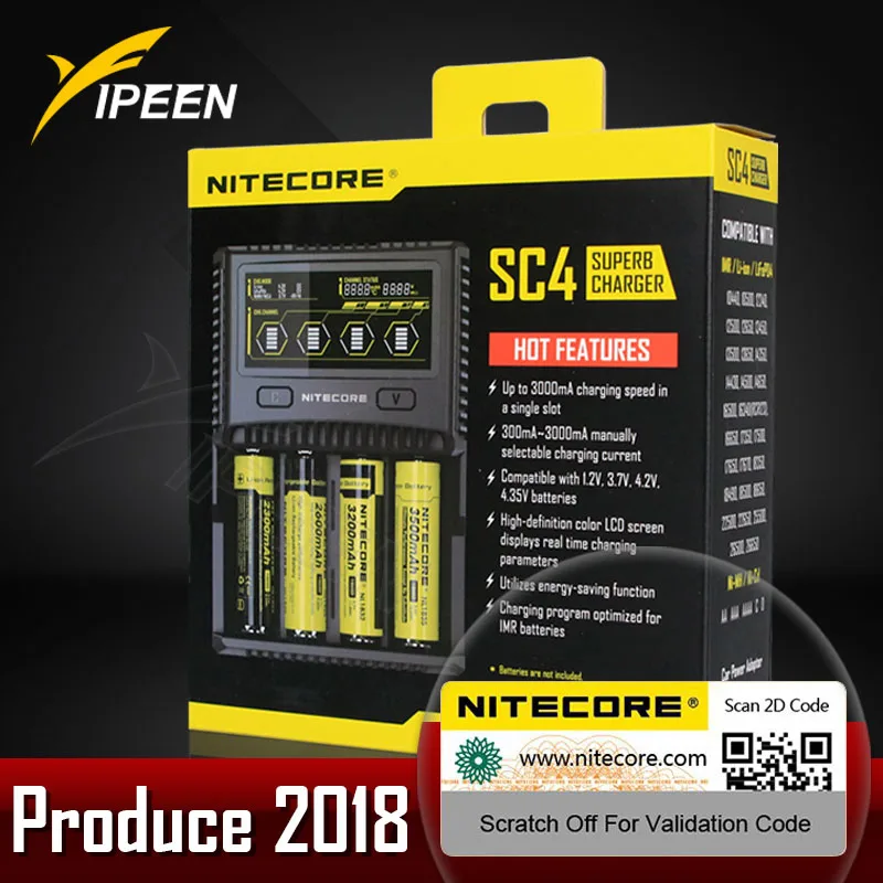 Превосходное зарядное устройство NITECORE SC4 для Li Ion IMR LiFePO4 Ni MH(NiCd) 18650 17650 17670 16340 14500