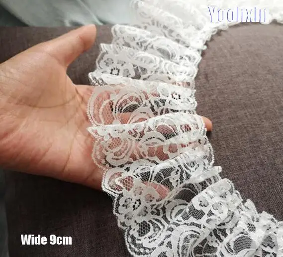 

9CM Wide NEW Embroidery White flower lace fabric trim ribbon net DIY sewing Ruffle applique collar fringe guipure wedding decor