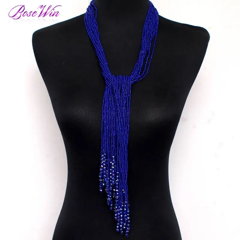 MANILAI, 12 цветов, бохо стиль, ювелирное изделие, ручной работы, из бисера, длинное ожерелье для женщин, из смолы, из бисера, с кисточками, подвеска, ожерелье, массивное ожерелье s - Окраска металла: Blue