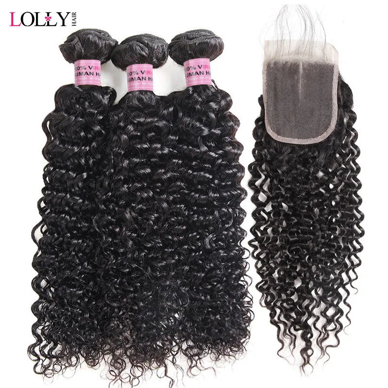 

Malaysian Kinky Curly Bundles with Closure 3 Bundles With Closure 100% Human Hair Bundles with Closure Lolly Non Remy Extension