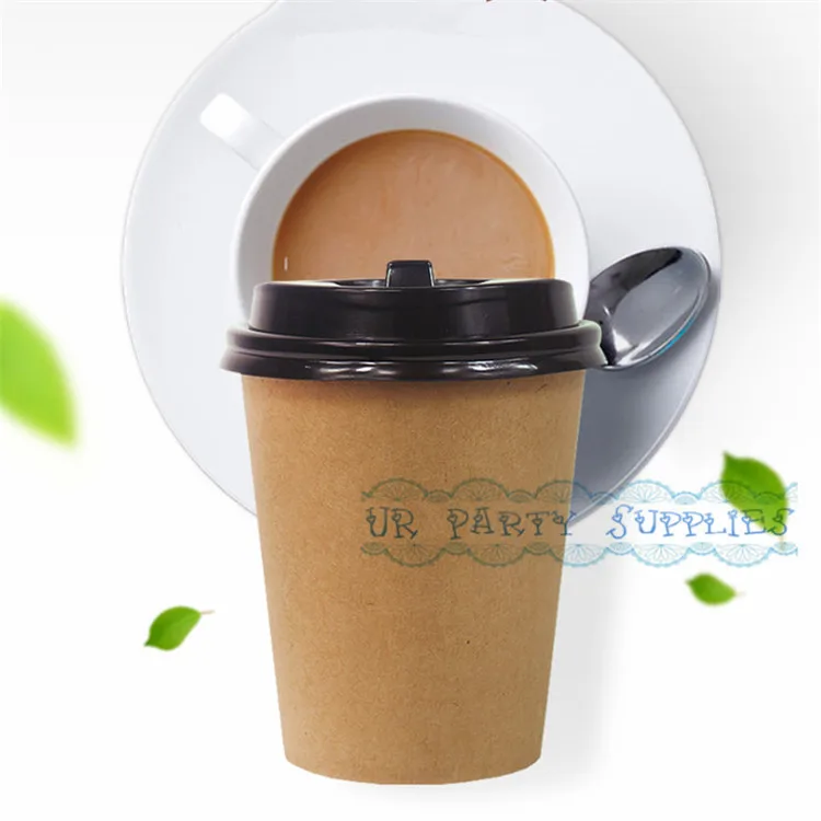 

Free Ship 50pcs Brown Kraft Paper Cups 280ml Party Disposable Drinking Cups with Lid Eco Friendly Biodegradable Party Supply