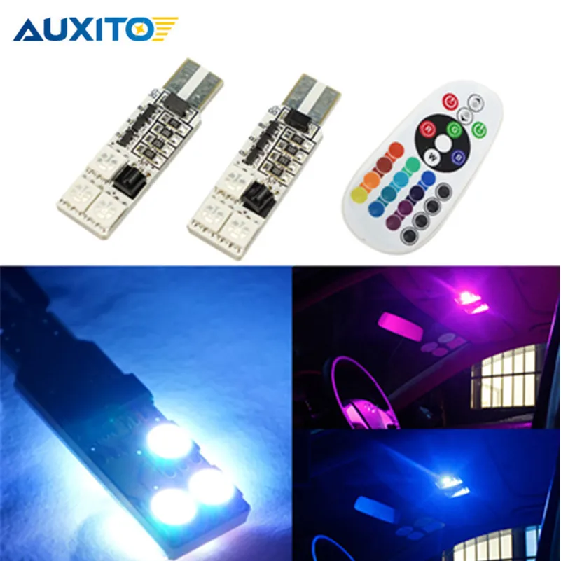 2 шт. T10 W5W светодио дный огни автомобиля лампы RGB с дистанционным Управление 194 168