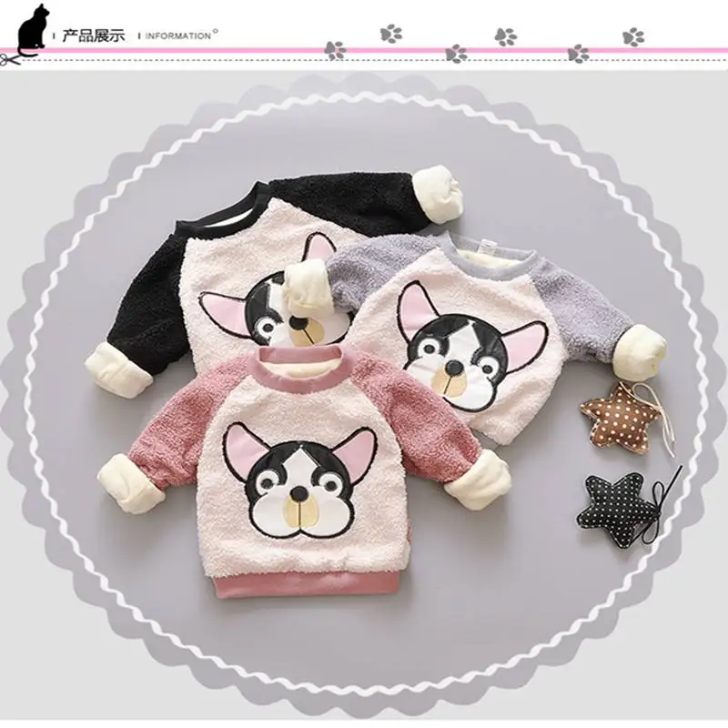 Winter Warm Thick Fleece Baby Sweaters Infant Cute Cartoon Animal Little Dog Kids Pullover Long Sleeve T-shirts Toddler Blouse (1)