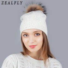 Норка, лиса шапка с меховым помпоном Женская шерстяная шапка с меховым помпоном женские зимние шапки вязаные хлопковые шапки-бини шапка брендовая чулок шапка