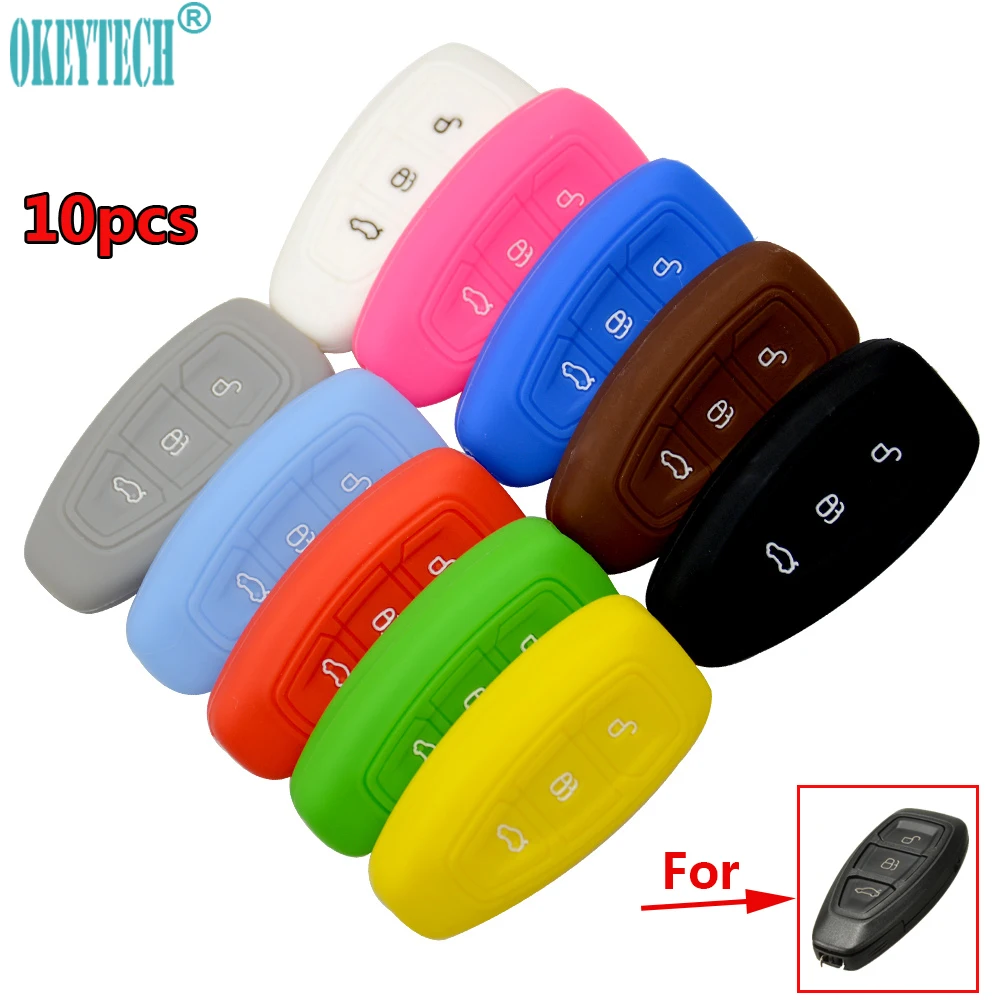 OkeyTech 10PCSLOT 3 Buttons Replacement Soft Silicone Car Key Case Cover Holder For Ford Fiesta Focus Mondeo C-Max B-Max Kuga