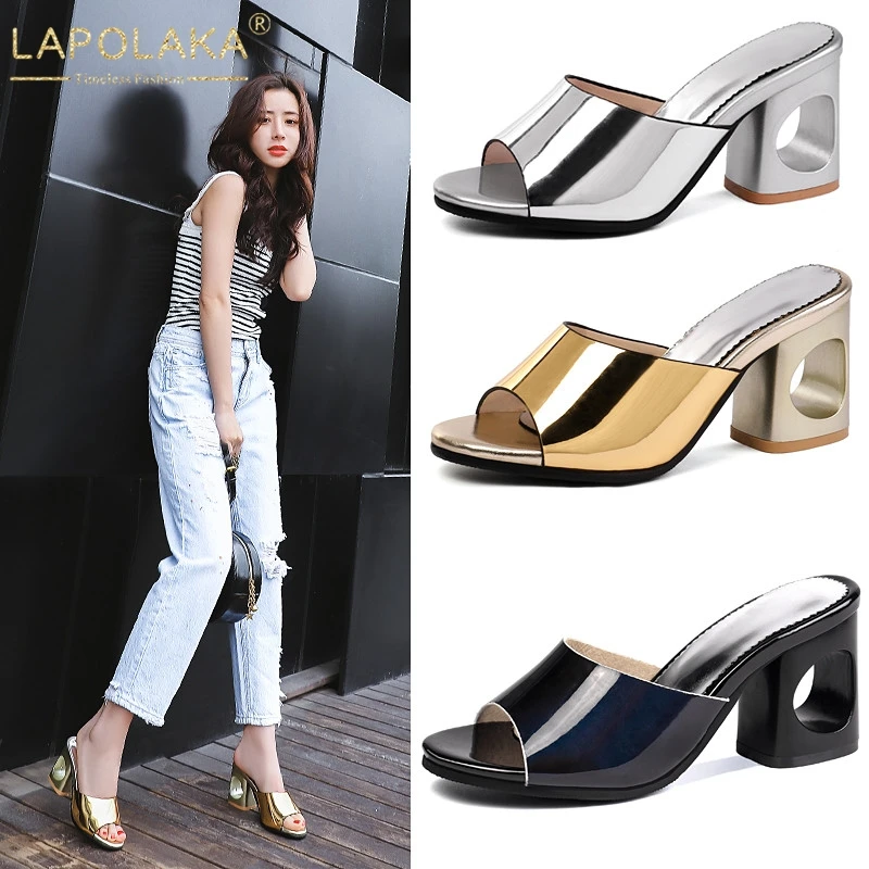 

Lapolaka Fashion Brand New Plus Size 32-48 Ladies High Heels Mules Slip On Women Shoes Woman Casual Party Summer Slippers