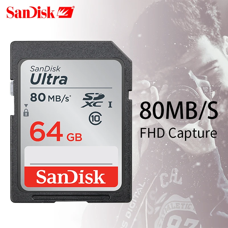 Карта памяти SanDisk Ultra, 128 ГБ, 80 МБ/с./с, класс 10, SD, SDHC, SDXC, SD карта, 32 ГБ, 16 ГБ, 64 ГБ, для камеры, поддержка официальной проверки