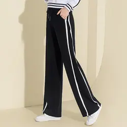 2018 Новая мода Высокая талия широкие брюки Штаны Palazzo пот Штаны Повседневное свободные полосатые пикантные Штаны длинные на шнуровке