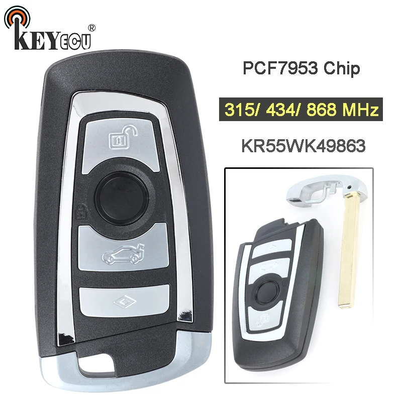 KEYECU 315/434/868 МГц PCF7953 чип CAS4+/FEM KR55WK49863 Замена 4 кнопки дистанционного ключа брелок для BMW, Возраст 1, 2, 3, 4, 5, 6, 7, серия X3 M2