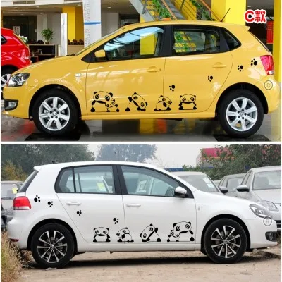 

White / Black Cute Cartoon Panda Side / Skirt Body Door Sticker For Toyota Yaris And Universal Car Z2CA655
