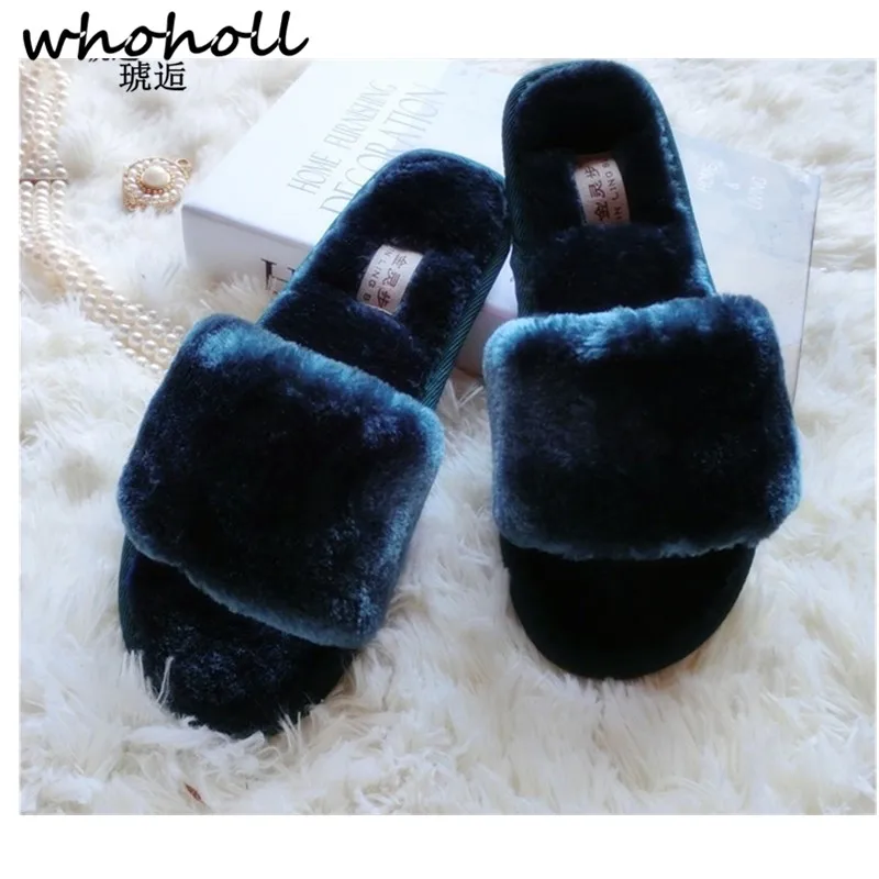 

WHOHOLL Women's Winter Sheep Fur Wool Slippers Plush Fur Slippers Women's Indoor House Floor Flat Cotton Wool Slippers Hot
