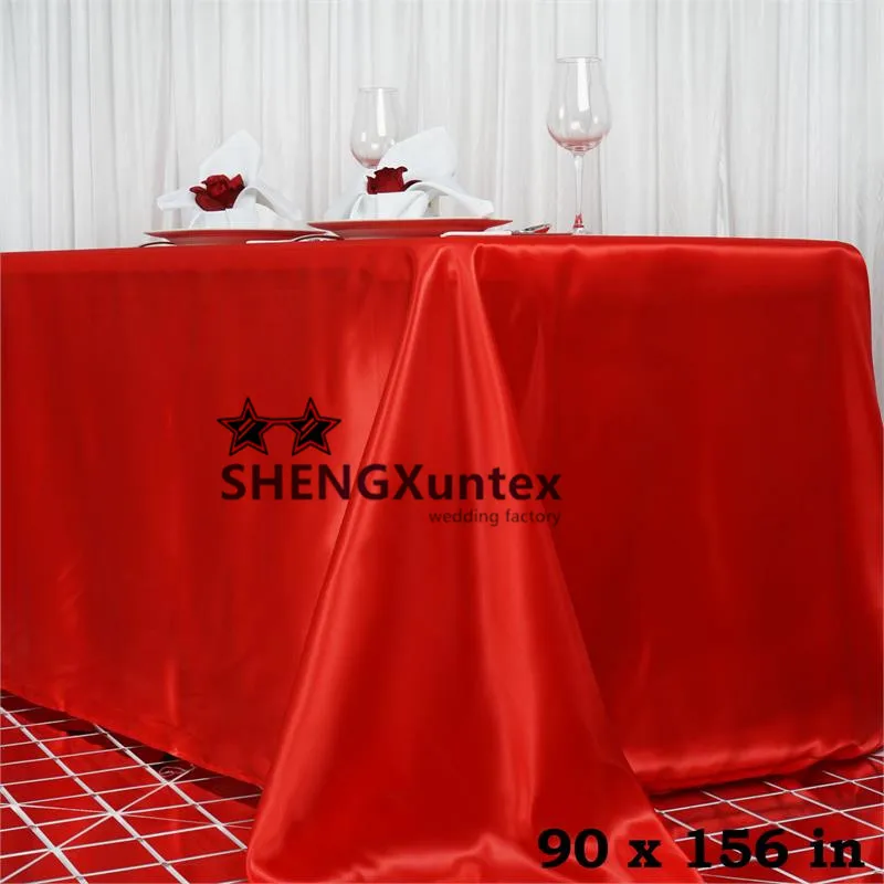 90"*156" Rectangular Satin Table Cloth \ Wedding Tablecloth Red Colorin Tablecloths from Home