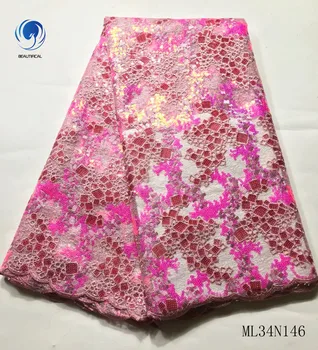 

BEAUTIFICAL Embroidery Net Lace With Sequins African French Lace 5 yards/lot 2019 Fabric ML34N146