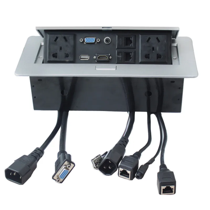 tomada de mesa tipo escondido mesa power jack com vga usb áudio painel de alumínio conexão livre caixa escritório conferência