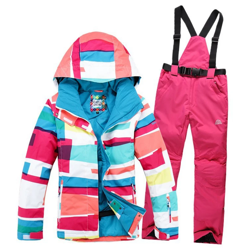 شحن مجاني 2019 المرأة للماء في الهواء الطلق على الجليد جاكيت بدلة النساء الثلوج تزلج الملابس