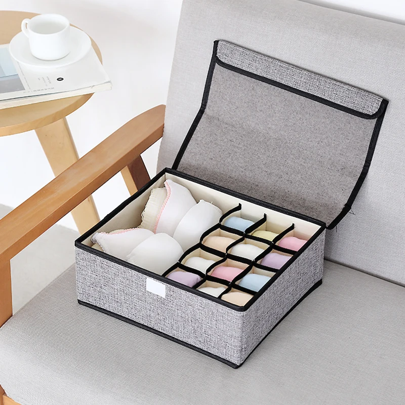 Cotton Linen Underwear Box Drawer Organizers Foldable Clothing Bra Socks Storage Wardrobe Closet Container Accessories Supplies