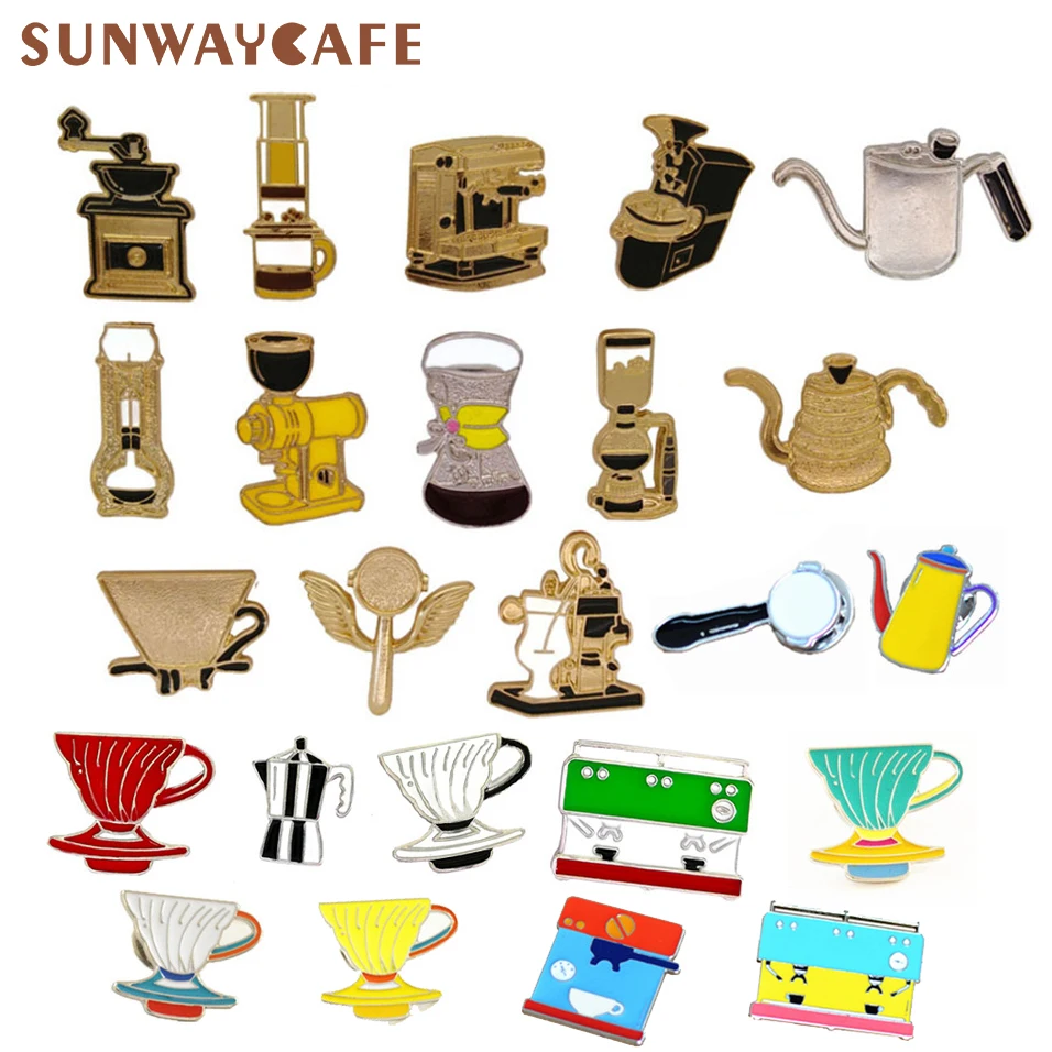 

Barista Brooch Retro Coffee Machine Coffee Maker Cup Commemorative Badge Birthday Gift Metal Drip Broochs Accessories