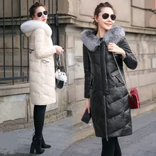 Зимнее женское пальто, модная новинка, чистый цвет, размера плюс, средняя длина, секционная, высокое качество, утолщенная, теплая, женская, кожа, одежда Ll439