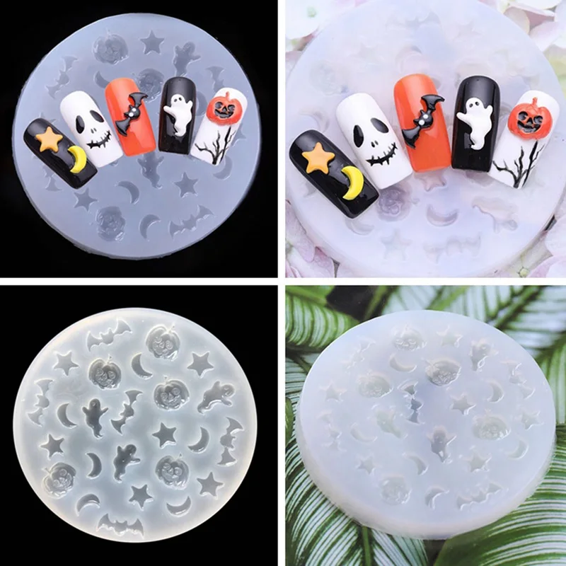 Ясно Nail 3D силиконовые формы для Хэллоуина День тыквы Призрак зомби Bat шаблоны для DIY украшения Маникюр Книги по искусству инструмент