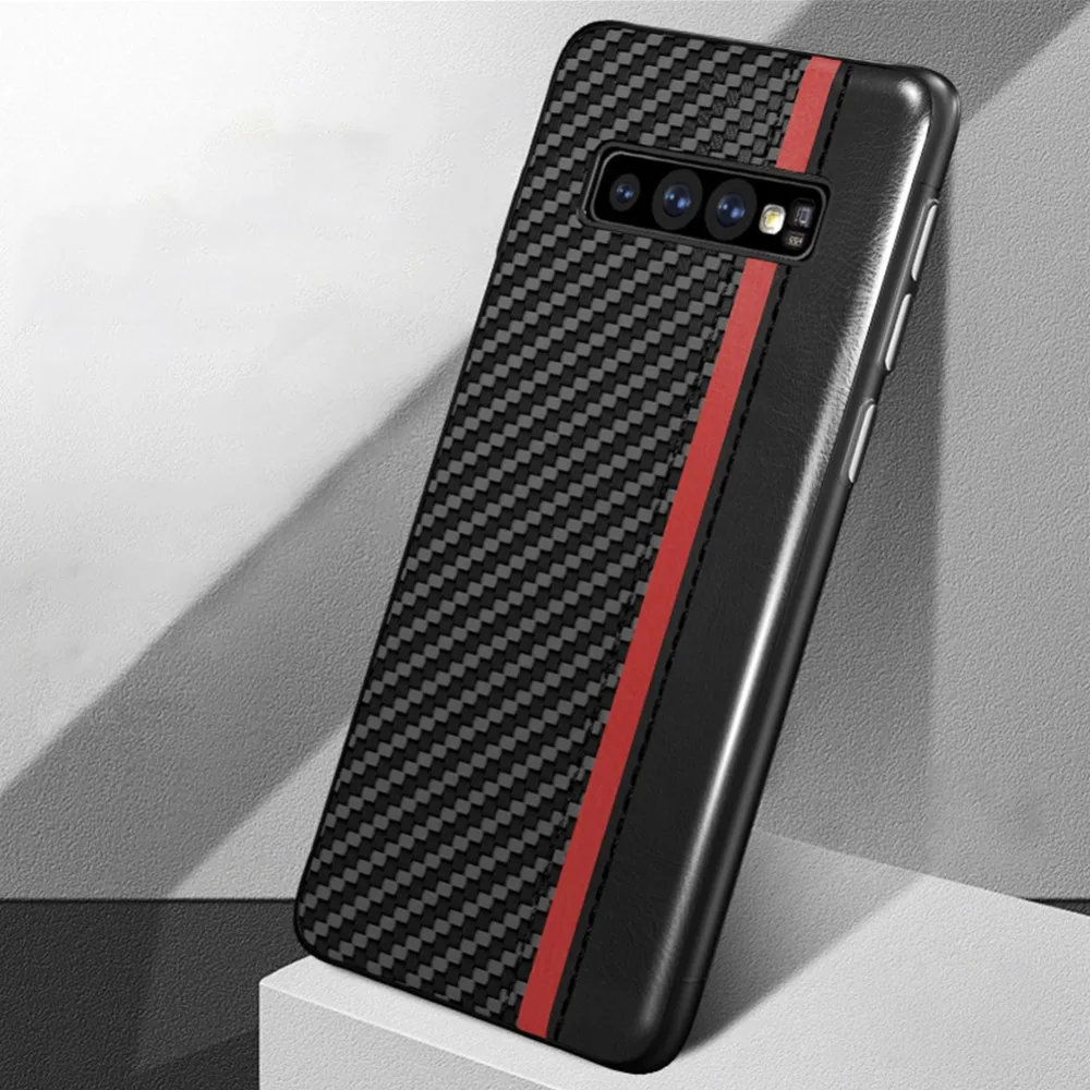 Carbon Fiber PU Leather Phone Case for Samsung Galaxy S10 S10e Full Shockproof Back Protector Cover S10+ Funda |