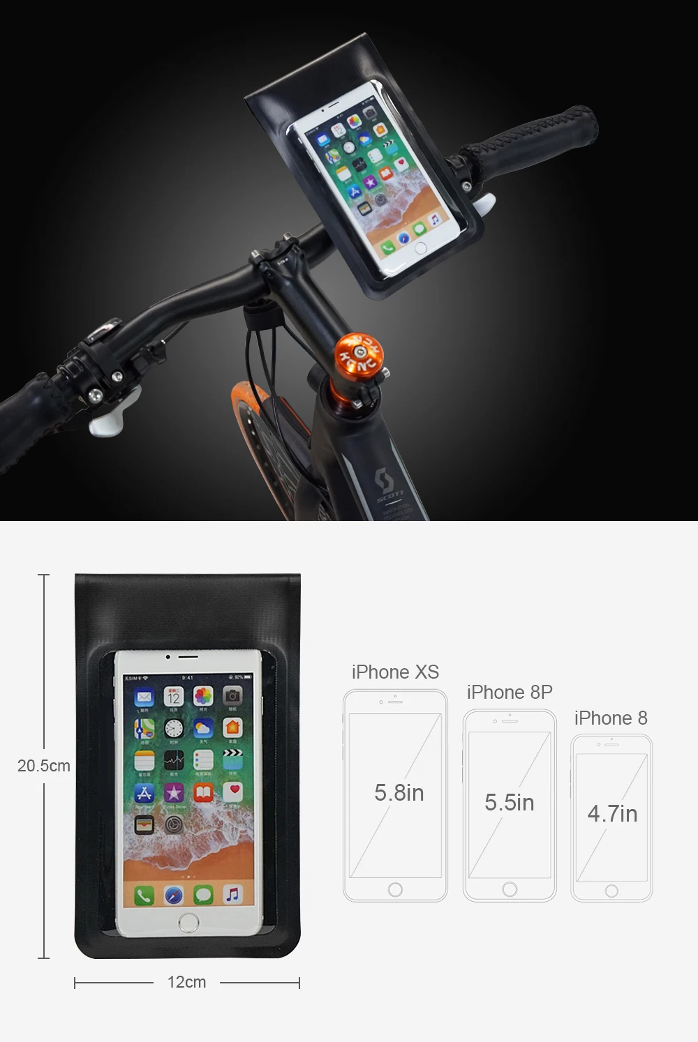 Perfect Universal Touchscreen Waterproof Cycling Bicycle Bike Handlebar 6.5in Mobile Phone Mount Holder Cell Phone Case Dry Bag Stand 0