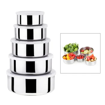 

Set of 5 Food Storage Containers Nesting Stainless Steel Food Containers Stackable Space-Saving Storage Box