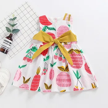 

Baby Girls Dress Summer Cute Girls Fruit Print Bow Dress Infant Baby Cotton Casual Sleeveless Dress Princess Costume