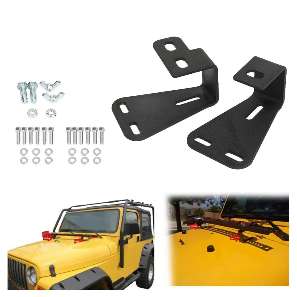 

Car Hood Mount Bracket Hi-Lift Jack Mount Hood Bracket Fit for Jeep Wrangler CJ 1944-1986/YJ 1987-1995/TJ 1997-2006- Pair, Black