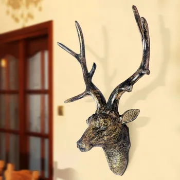 

Vintage Home Furnishing European style Retro Pendant Wall Mural Decorations Simulation Deer Head Hanging Crafts Resin