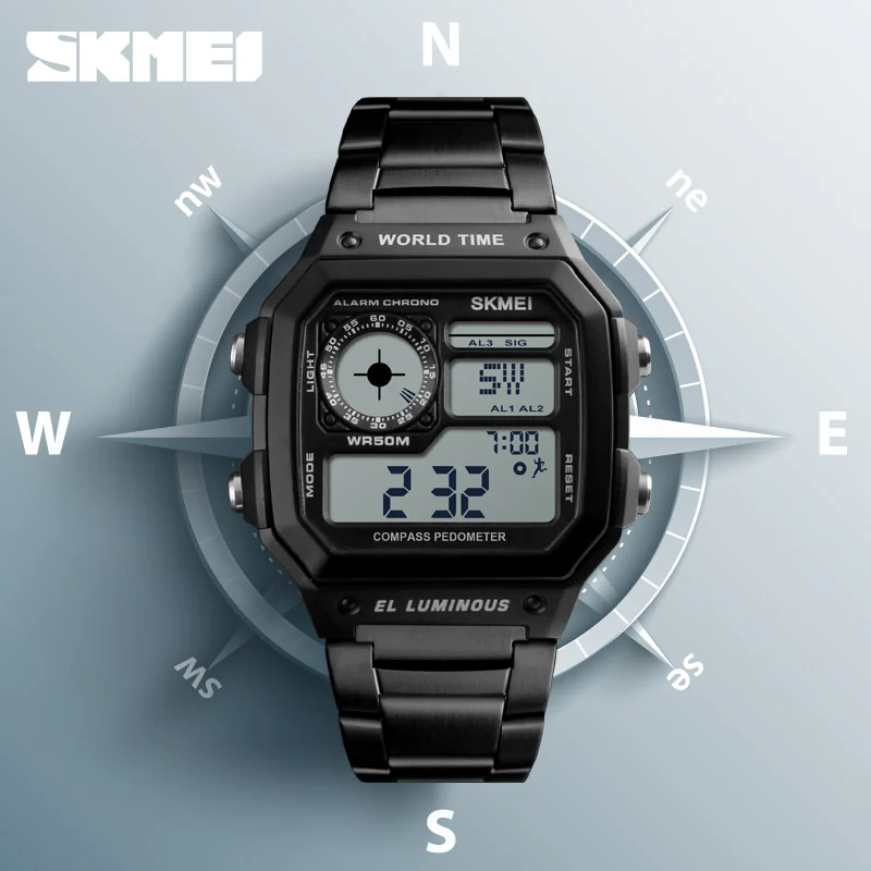 

SKMEI 1382 Military Sports Watch Men Waterproof Watches Stainless Strap Wristwatch Chronograph Relogio Masculino