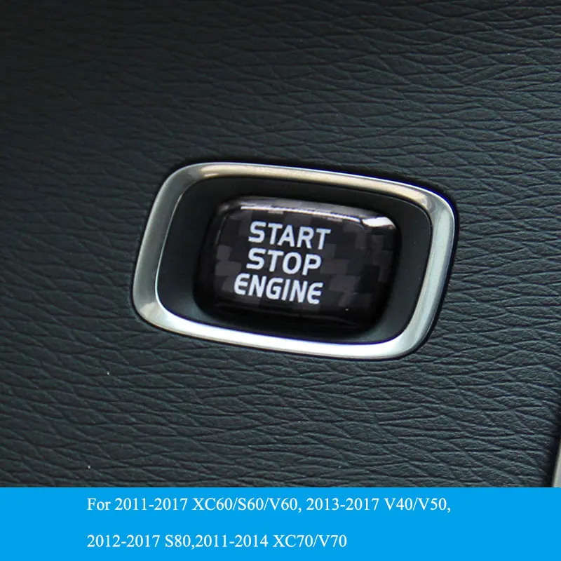 Кнопка запуска двигателя автомобиля, наклейка из углеродного волокна, крышка, стоп переключатель, ключ, Декор автомобиля, Стайлинг для Volvo V40 V60 S60 XC60 S80 V50 V70 XC70