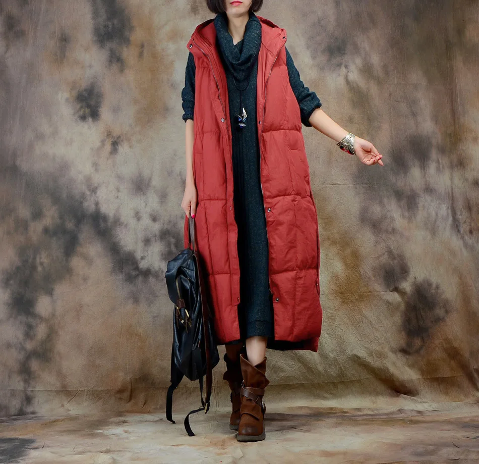 New Arrival 2018 Women Winter Down Hooded Long Vest Women's Vest Jacket