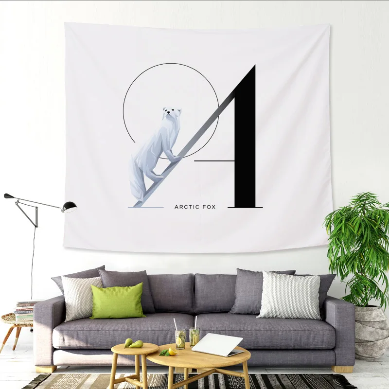 

Creative 24 Letters Animal Tapestry Simple Design Art Wall Hanging Bedspread Yoga Mat Picnic Cloth For Living Room Bedroom