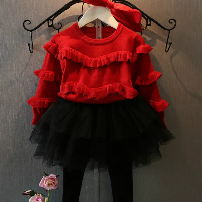 Autumn and winter new girls' wear Multi-layer Ruffle Wool sweater Round neck pullover Autumn and winter new girls' wear Multi-layer Ruffle Wool sweater Round neck pullover