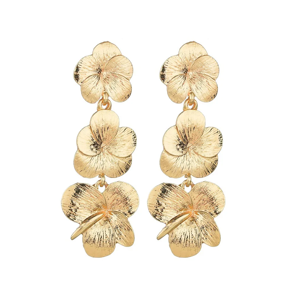 

JCYMONG 2 Style Gold Color Metal Three Flower Drop Earrings For Women New Fashion Geometric Statement Earrings Fashion Jewelry