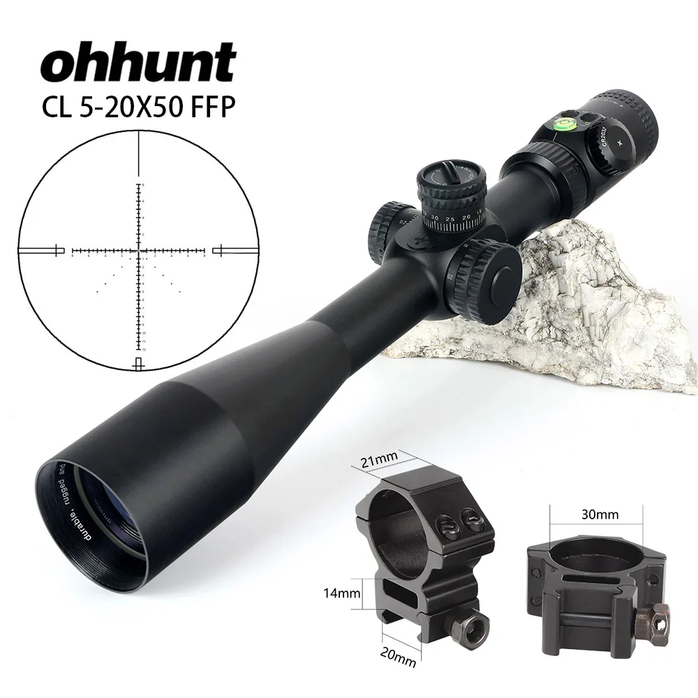 Ohhunt CL 5-20X50 FFP охотничий прицел оптические прицелы красный зеленый с подсветкой Стекло травленая сетка тактический прицел для винтовки - Цвет: with Picatinny Rings