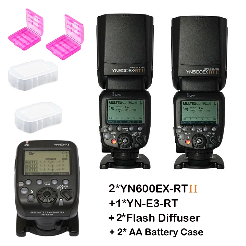 2pcs YONGNUO YN600EX RT II +YN E3 RT Master Flash Speedlite for Canon Radio Trigger System ST E3