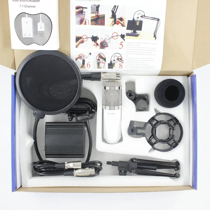 Конденсаторный микрофон BM800 Cardioid Pro Аудио Студийный для записи вокала + фантомное