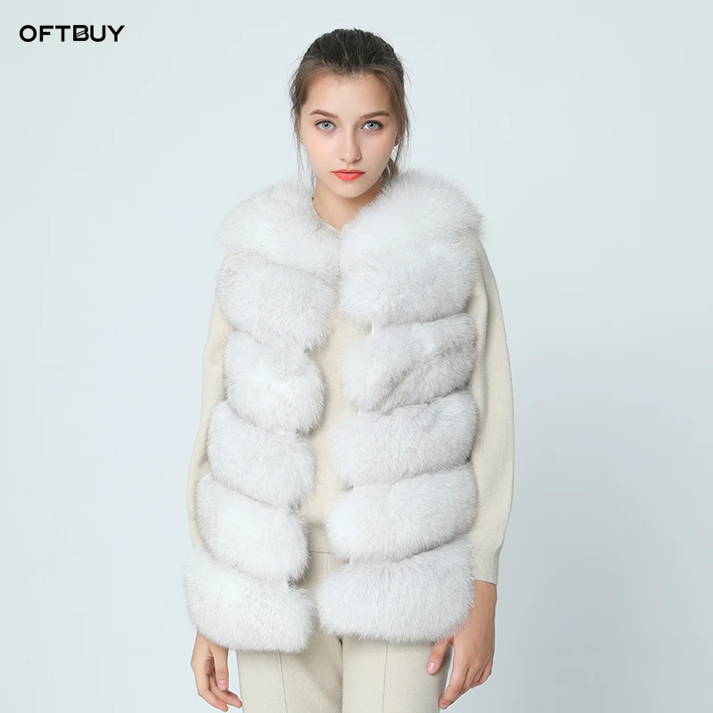 Женское длинное пальто без рукавов OFTBUY базовое из натурального Лисьего меха