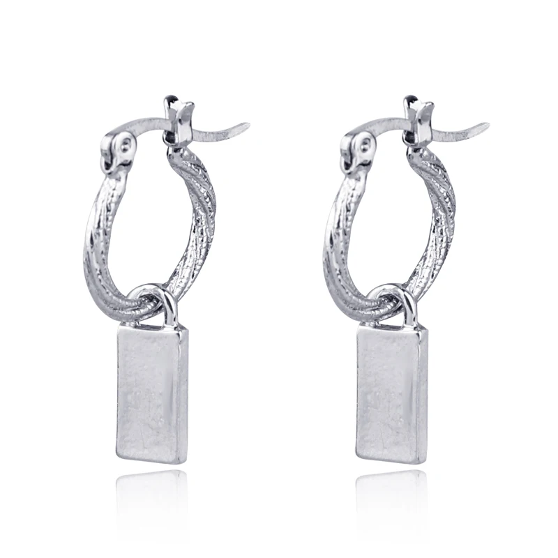 

1Pair Chic Silver Color Lock Matte Hoop Earrings Women Cute Simple Small Round Circle Pendant Earrings Jewelry Gift E477
