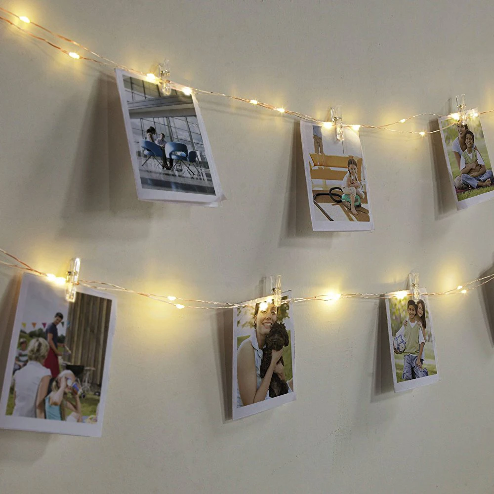 

DELICORE 2m 20 LED Copper Wire Photo Clips Warm White Flexible String Lights for Hanging Photos Pictures Cards Memos Home decor