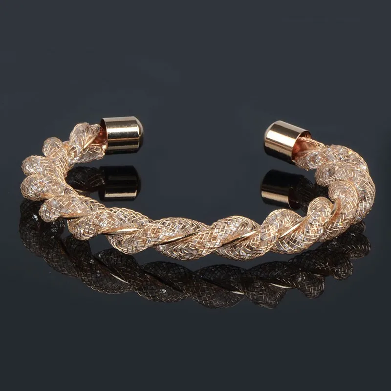 Chanfar, золотой браслет с кристаллами, плетеный браслет с сеткой, Женский Браслет-манжета, браслет, ювелирные изделия