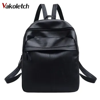 

High Quality PU Leather Women Backpack Fashion Solid School Bags For Teenager Girls Large Capacity Casual Black Backpacks K86