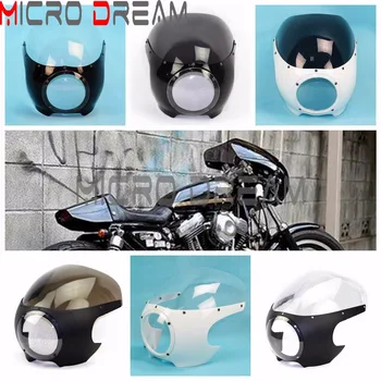 

Drag Cafe Racer Black/White/Matte Black Front 5.75'' Headlight Fairing With Smoke/Clear Windscreen For Harley Touring Sportster