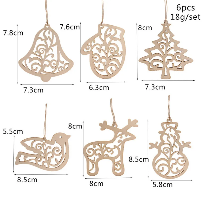 6pcsset New Wooden Labels Christmas Hanging Ornaments Craft Xmas Gifts Toys Christmas Tree Decoration Pendants #F#40NV19 (5)