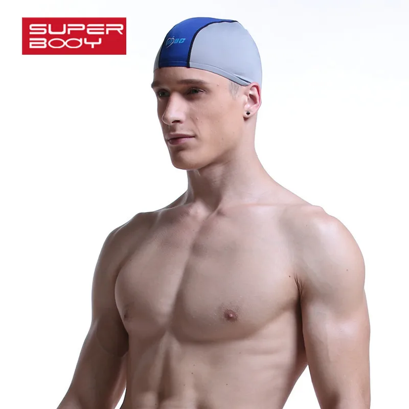 Superbody Брендовые мужские шапочка для плавания Водонепроницаемый защитный ухо; шапочка для плавания комфортно Шапки - Цвет: Gray