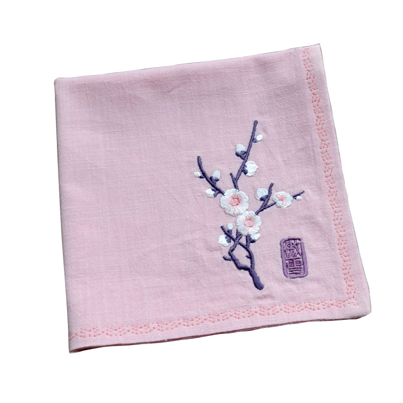  The name plum blossom put Ms retro nostalgia embroidery cotton and linen handkerchief foreigners Ma